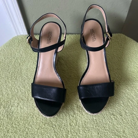Michael Kors Black Espadrille Platform Wedge Sandals Heels - Picture 4 of 10